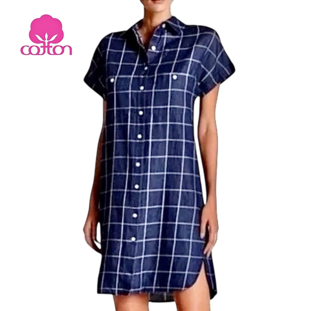 Max Studio Navy Plaid Shirt Dress